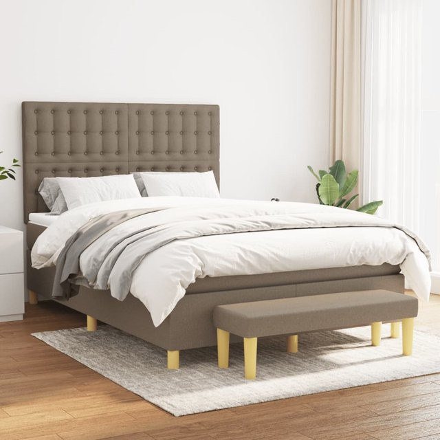vidaXL Boxspringbett mit Matratze Hybrid-Design in Taupe, B/T: 140 x 200 cm - Bild 2