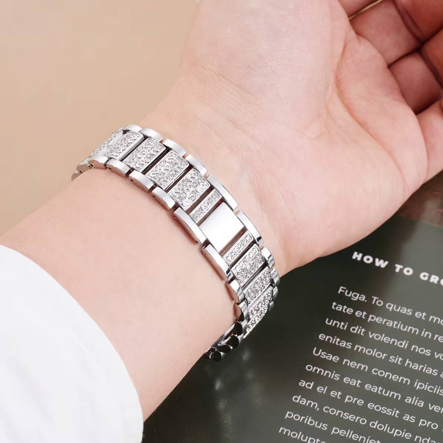 CAOWTAN Uhrenarmband Edelstahl, Silber, Diamant, Kristall, Unisex - Bild 4