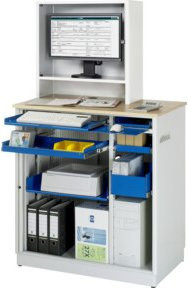 RAU Computer-Station stationär mit Rollladen und Schubladen, B/T/H: 1030 x 660 x 1810 mm - Bild 1