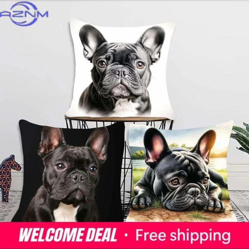 Dekorativer Kissenbezug mit Französische Bulldogge Motiv für Sofa und Wohnzimmer, B/B: 18 x 18 cm - Bild 3