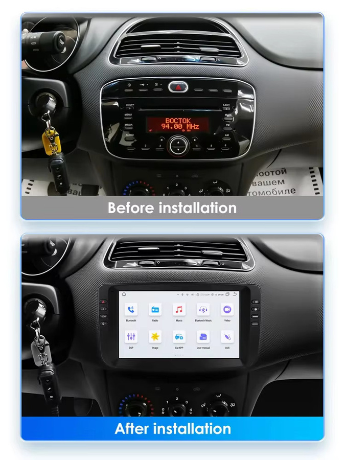 OSSURET Android 14 Autoradio für Fiat Linea Punto EVO 2012 - 2015 mit 8-Kern Prozessor, 8GB RAM, 128GB Speicher, GPS, AI Carplay und 360 Kamera Bildschirm, 2din, Schwarz - Bild 4