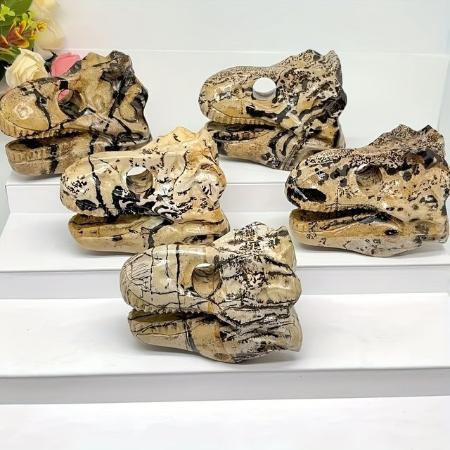CrystalHola Dinosaurierschädel aus Naturstein mit Bernstein-Optik und kristallähnlicher Textur - Bild 1