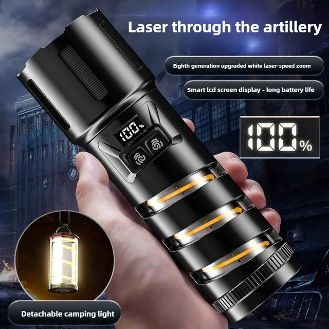 JIASHUAIXIN 2in1 XHP360 Super-Hochleistungs-Taschenlampe in Militärqualität mit 36-adrigem Docht-Zoom, wasserdicht, wiederaufladbar und Sicherheitshammer, Farbe: Schwarz - Bild 1