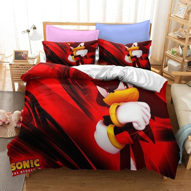 Sonic Drei Serie Dreiteiliges Bettwäsche-Set mit Grafikdesign in Rot, Breite: 180 cm, Länge: 210 cm - Bild 1
