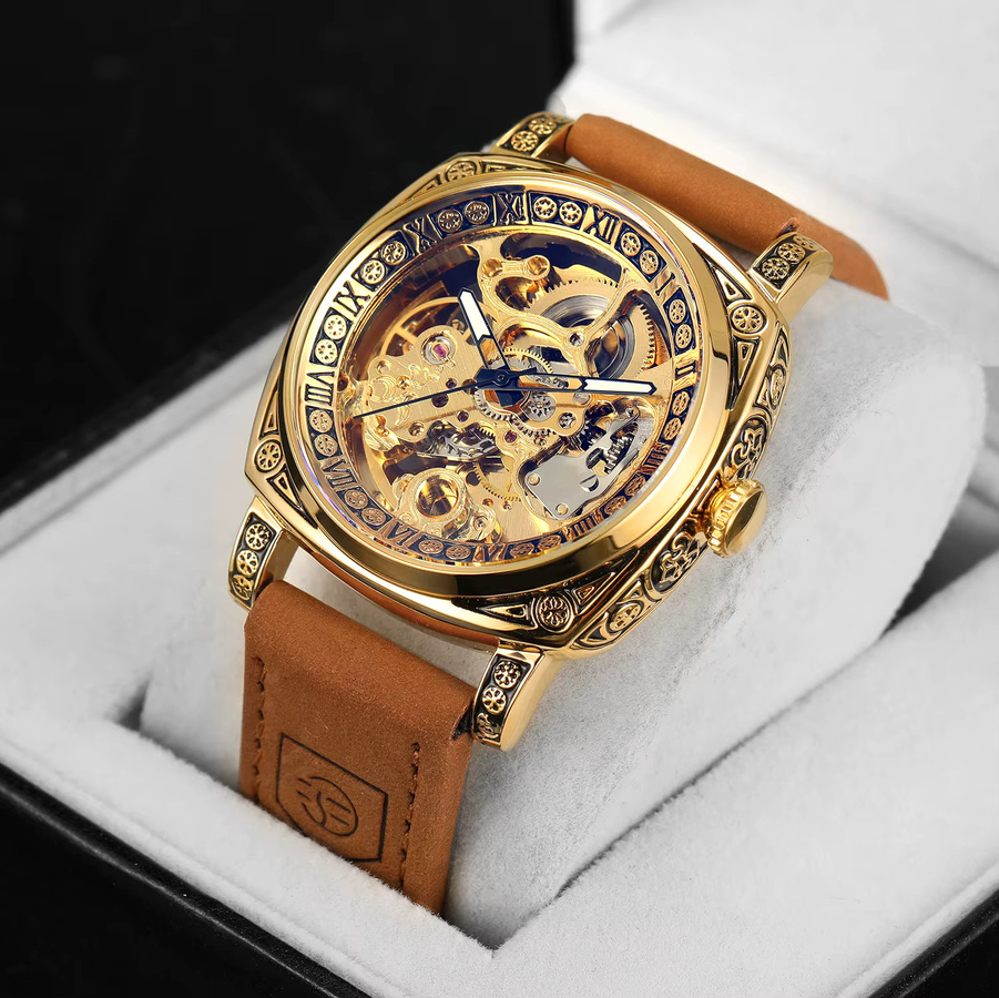 Forsining Armbanduhr Automatik, Skelett, Gold, Leder, Herren - Bild 2