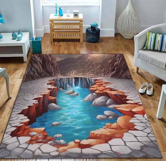 Lodestar 3D Wasserfall Teppich mit Rissstein-Illusionsdesign, moderner rechteckiger Bodenteppich aus Polyester in Multicolour, B/T: 80 x 120 cm - Bild 1