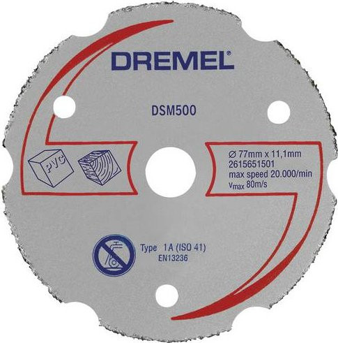 Dremel DSM500 Mehrzweck-Karbidtrennscheibe für Hartholz, Weichholz, Sperrholz und Laminat, Durchmesser: 77 mm - Bild 1