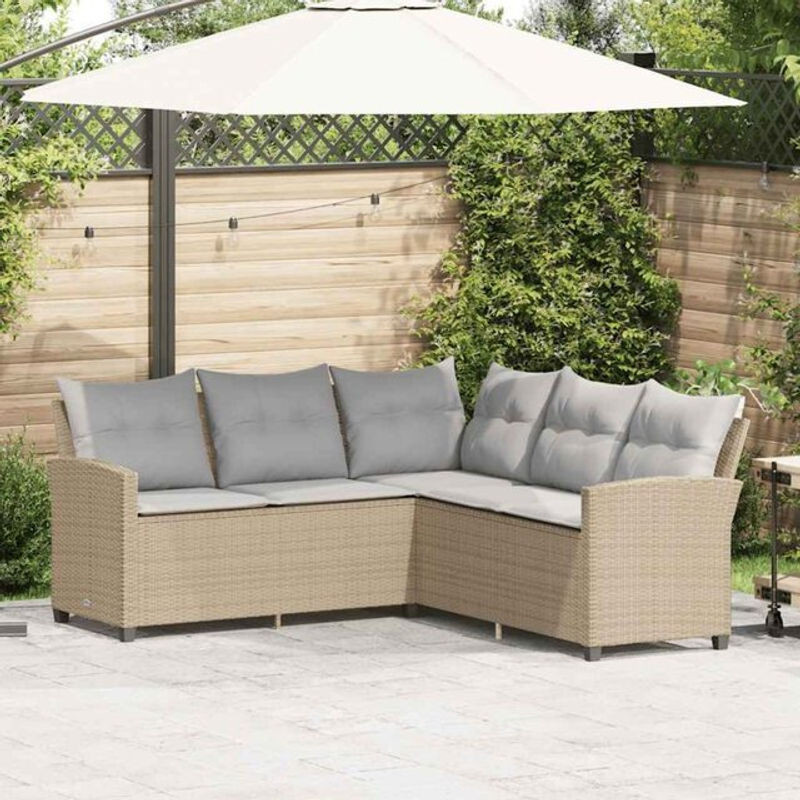 Vidaxl L-förmiges Couchsofa aus Polyrattan und Stahl mit Kissen in Beige - Bild 1