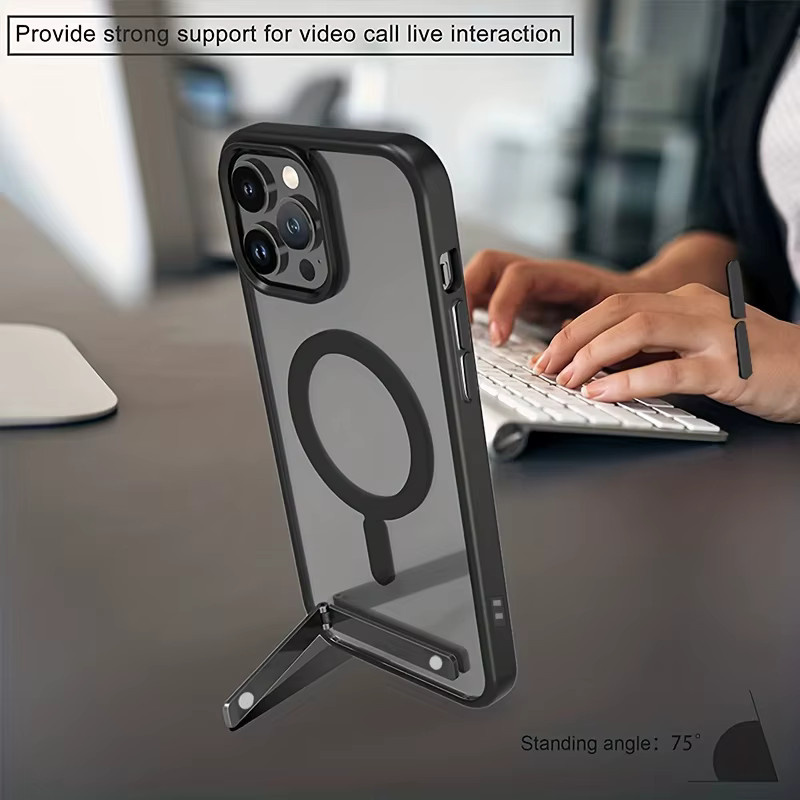 UYUXIO 2-in-1 Magnetische Handyhülle mit Metallständer für iPhone 17 16 15 14 13 12 11 Pro Max Plus Mini in Schwarz - Bild 2