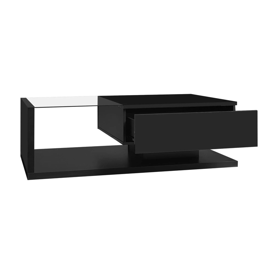 Couchtisch PXloue in Schwarz Hochglanz mit Glasplatte und Ablagefach, B/T/H: 105 x 55 x 32,5 cm - Bild 2