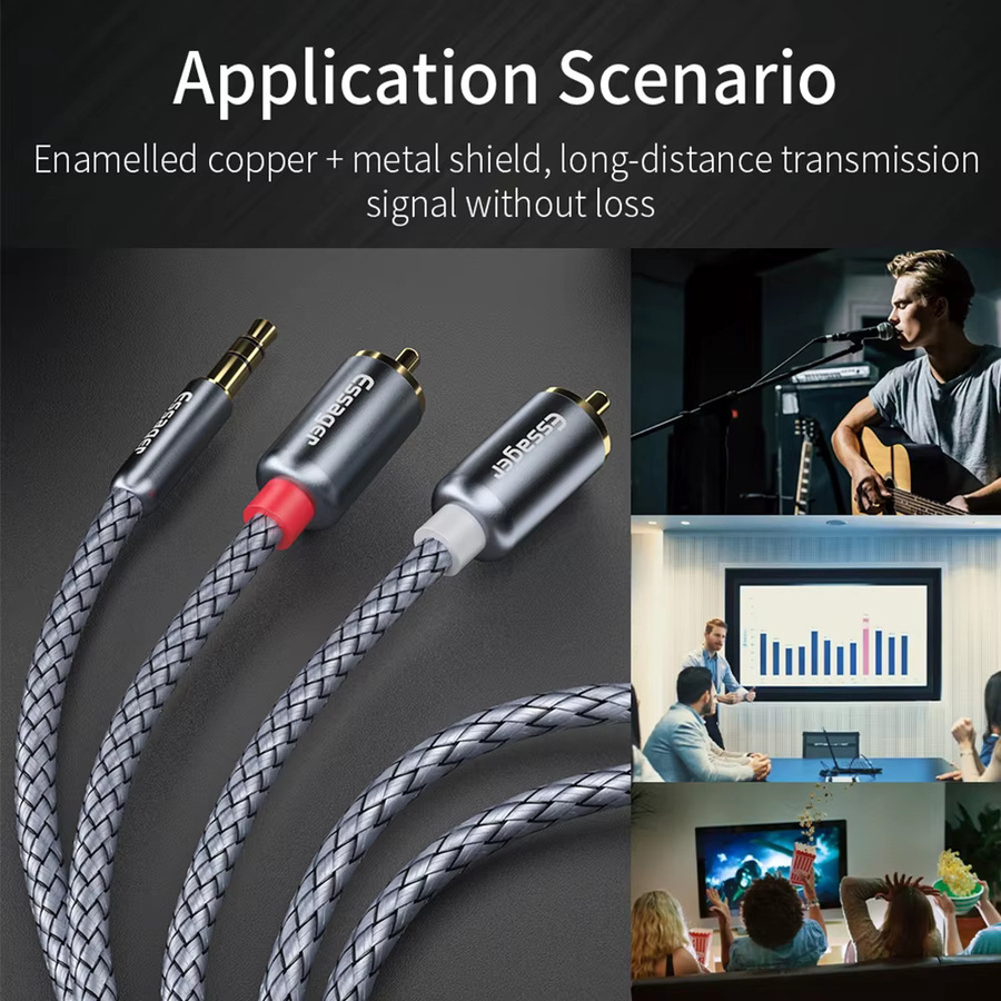 Essager Aux-Kabel 3,5 mm Klinke auf 2 Cinch-Stecker Splitter in Grau - Bild 2