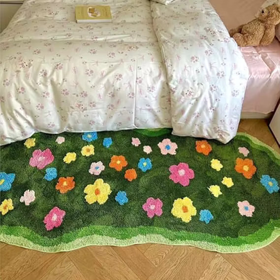 VIKAMA Teppich mit floralem Frühlings-Blumendruck, rutschfest und schmutzabweisend, Mehrfarbig, B/T: 120 x 120 cm - Bild 3