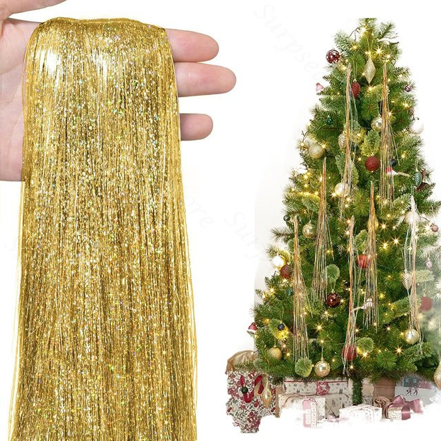 Surpsea Lametta-Eiszapfen in Gold und Silber mit 3000 Strängen für Weihnachtsbaum und Partydekoration - Bild 1