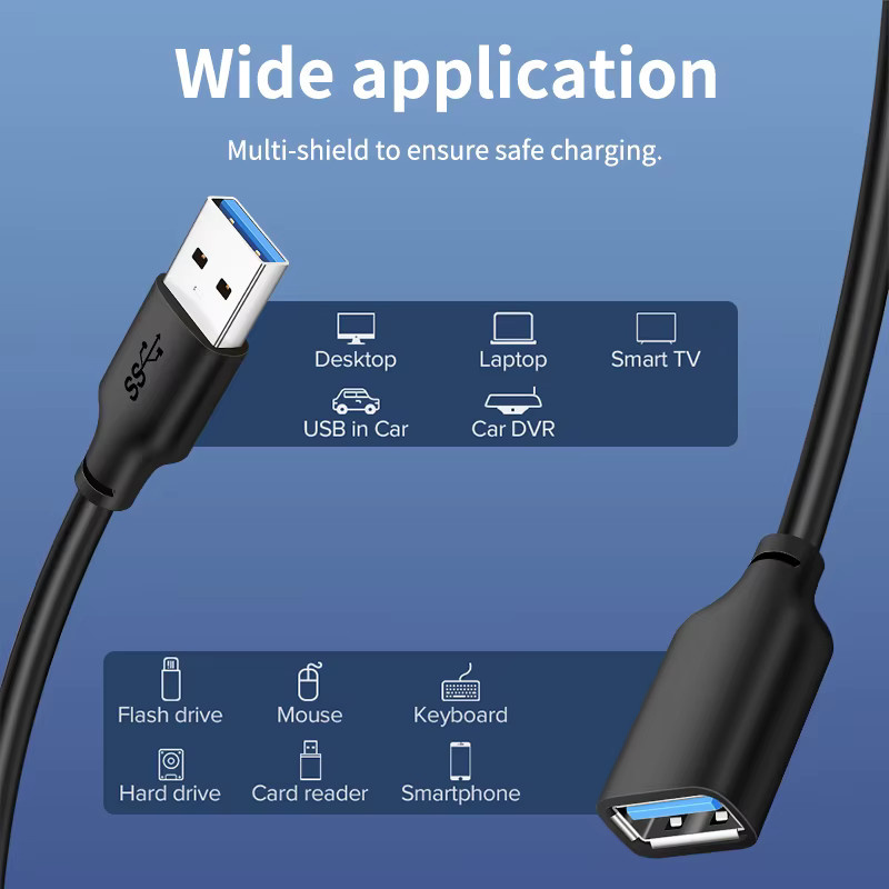 CABLETIME USB 3.0 Verlängerungskabel USB-A auf USB-A, 5 Gbit/s, Schwarz - Bild 2