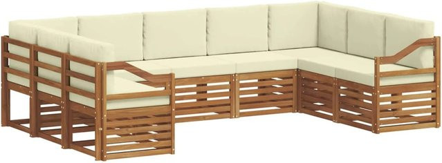 vidaXL Sofagarnitur 9-teilig aus Massivholz Akazie in Natur und Beige mit U-Form und Kissen - Bild 1