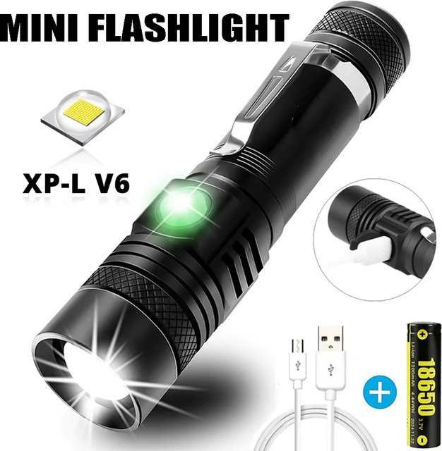 KDULIT Taktische LED-Taschenlampe aus Aluminiumlegierung in Schwarz, wiederaufladbar mit Clip für Outdoor, Camping und Wandern - Bild 1
