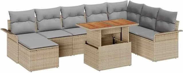 vidaXL Garten-Sofa-Set aus Polyrattan in Beige mit 9 Teilen und integriertem Stauraum - Bild 1