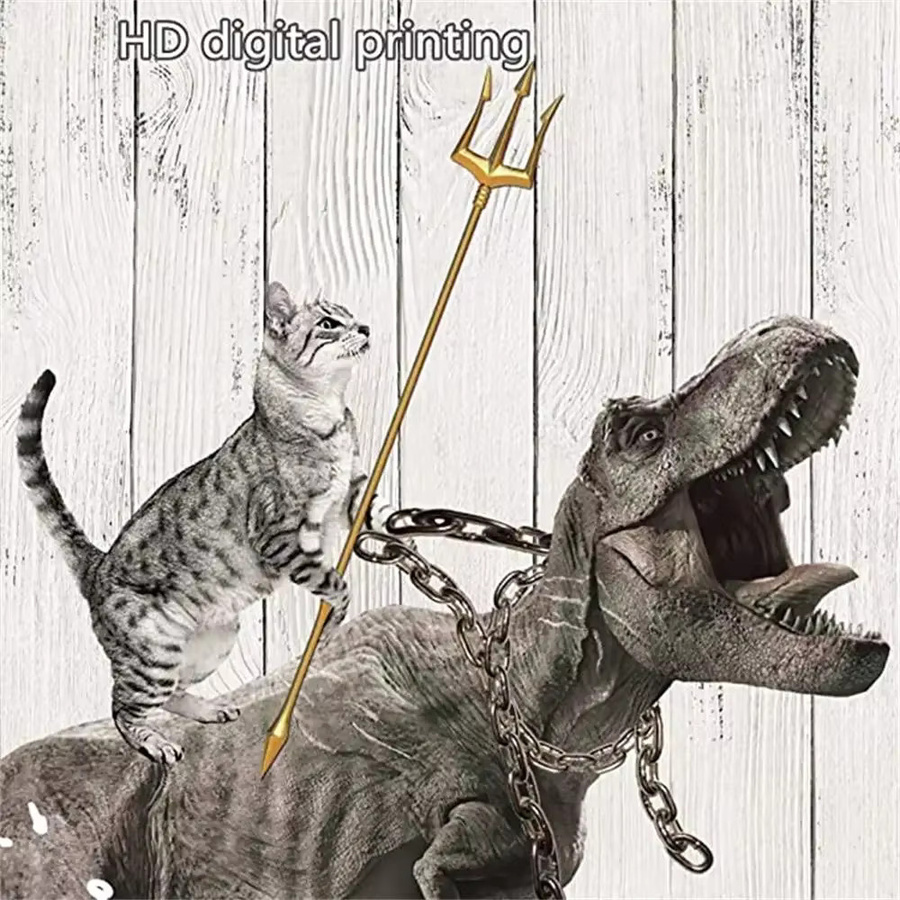 Lustiger Duschvorhang mit Katzen, Dinosaurier und japanischer Ozeanwelle für Kinder, mehrfarbig, Stoff, Höhe: 180 cm, Breite: 90 cm - Bild 2