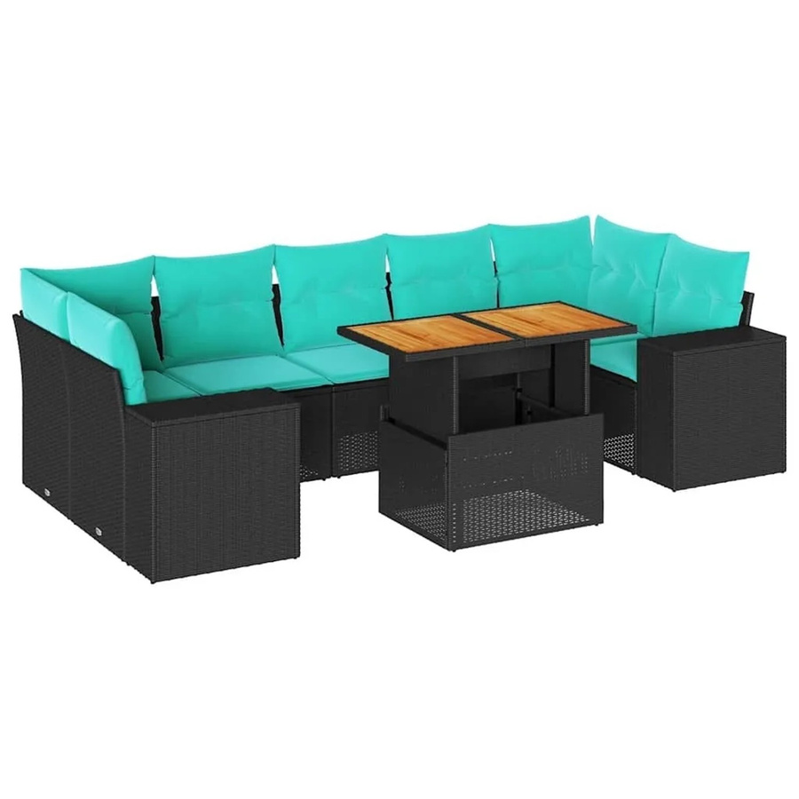 vidaXL 8-teilige Garten-Sofagarnitur aus Poly-Rattan und Akazienholz in Schwarz mit Kissen - Bild 2