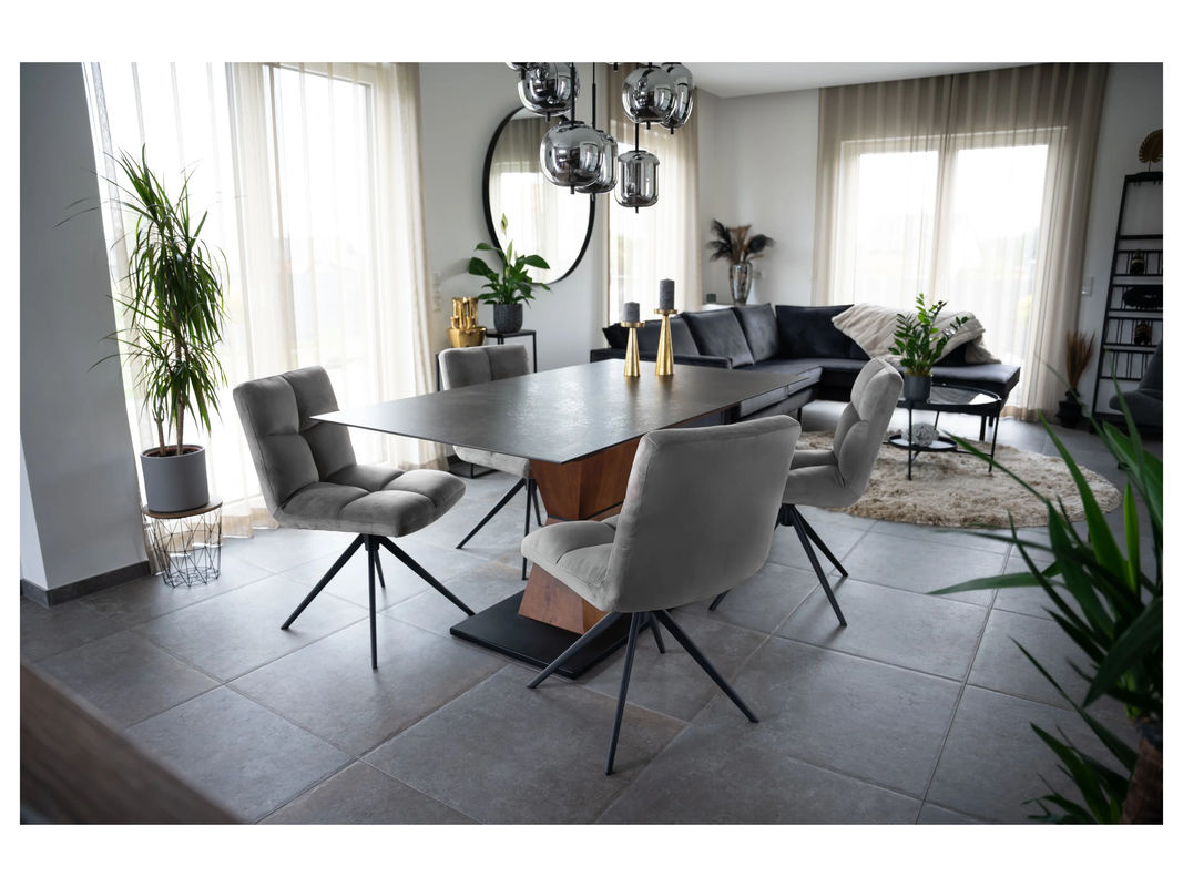 HOME DELUXE Esszimmerstuhl NODA 2er Set drehbar aus Samt in Hellgrau - Bild 5