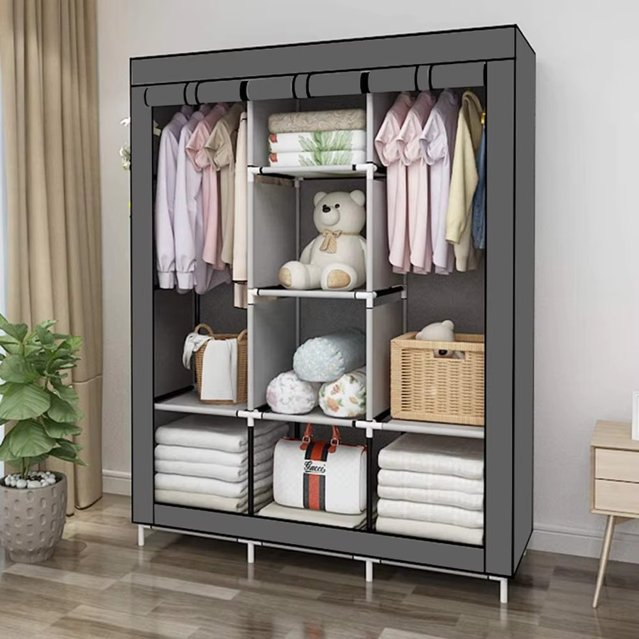 LONENESSL Tragbarer Kleiderschrank aus Vliesstoff mit Rolladen und Regalen für das Schlafzimmer, B/T/H: 126 x 44 x 170 cm - Bild 3