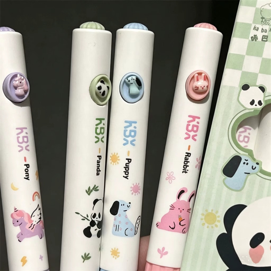 Palm Pets Niedliche Tier-Gelstifte 4er-Pack mit 0,5mm schwarzer Tinte, Kawaii Motiv-Stifte Panda Hase Welpe Pony für Schule und Schüler - Bild 2
