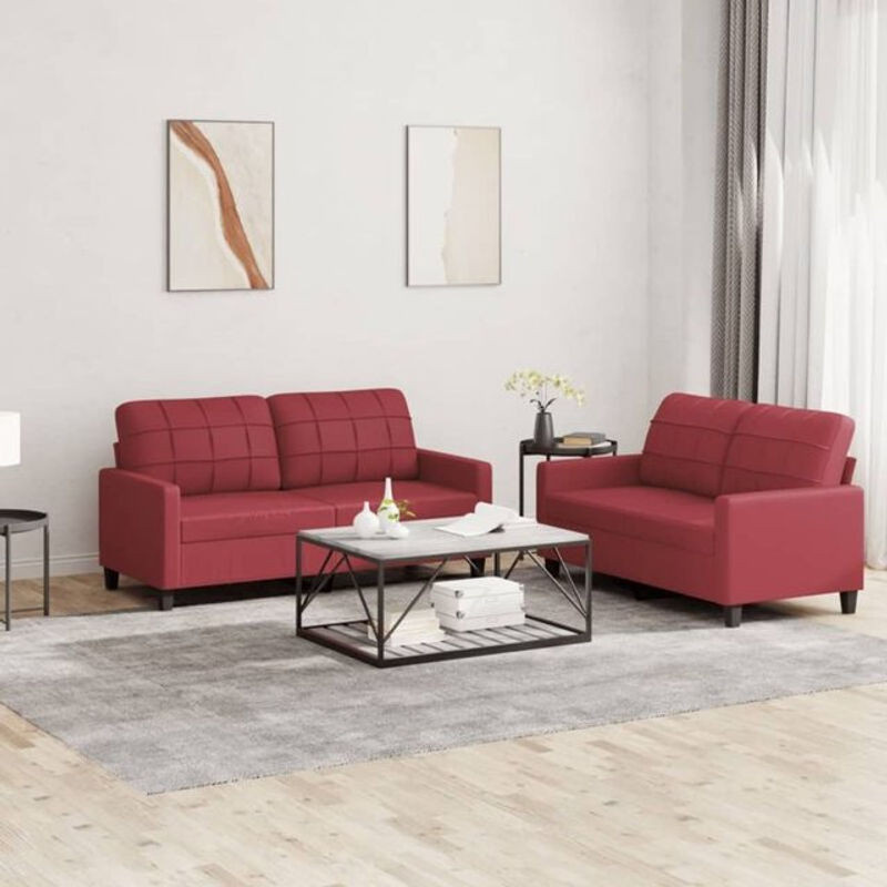 Vidaxl 2-tlg. Sofagarnitur in Rot aus Kunstleder mit Metallgestell und Kissen im modernen Design - Bild 1