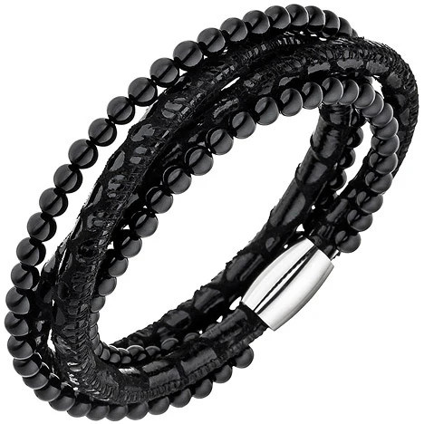 Colfem Armband Leder, Onyx, Edelstahl, Schwarz, Unisex, 19 cm - Bild 1
