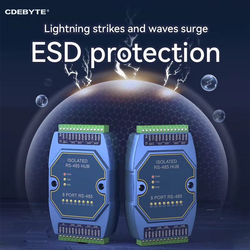 CDEBYTE E810-R-Serie RS485-Hub mit fotoelektrischer Isolierung und ESD-Schutz, Blau, DC 8–28 V - Bild 2