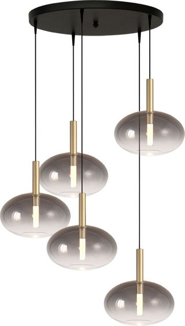 Masterlight Lido LED-Pendelleuchte 5-flammig rund in Gold/Messing mit grauen Glas-Elementen - Bild 1