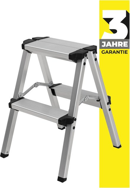 Craftfull Trittleiter CF-131A Doppel-Klapptritt aus Aluminium in Silber mit Anti-Rutsch-Gummifüßen, 2 Stufen - Bild 1