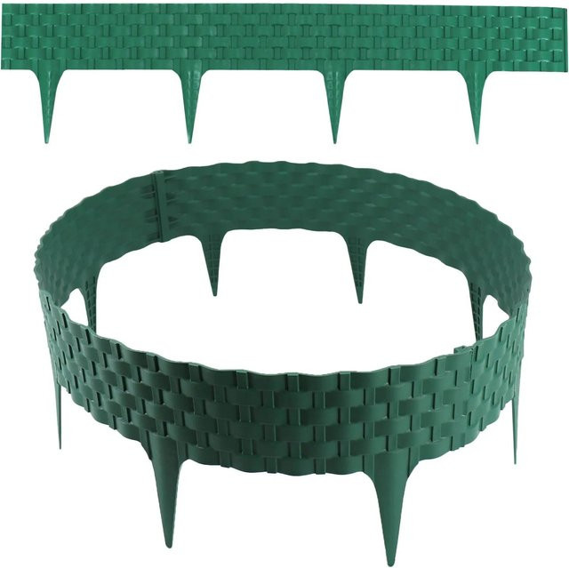 Aquagart Rasenkante Rattanoptik in Grün aus Kunststoff als flexible Beeteinfassung für Beet- und Rasenabgrenzungen, Höhe: 8 cm, Länge: 80 cm - Bild 1