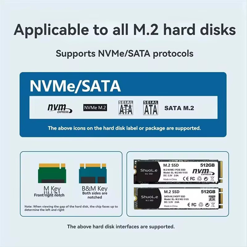 KEBIDU M.2 NVMe SATA SSD-Gehäuse mit visuellem Smart-Display, USB 3.2 Gen 2 10Gbps, Aluminium-Design inklusive USB-C-Adapter - Bild 6