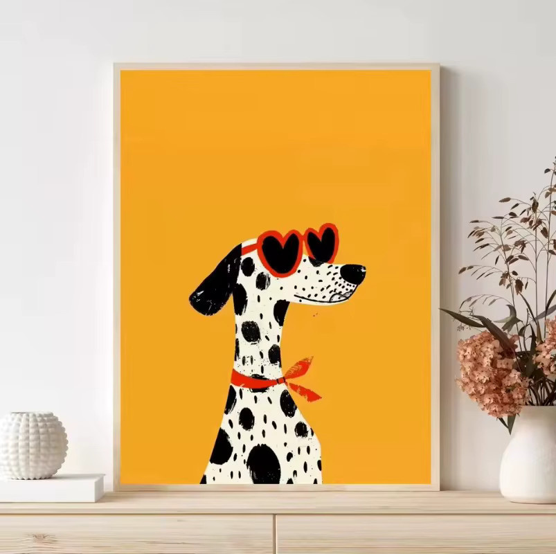 Potdemiel Leinwandgemälde mit bunten Cartoon Hund Illustrationen im Nordic Stil für Kinderzimmer und Wohnräume - Bild 2