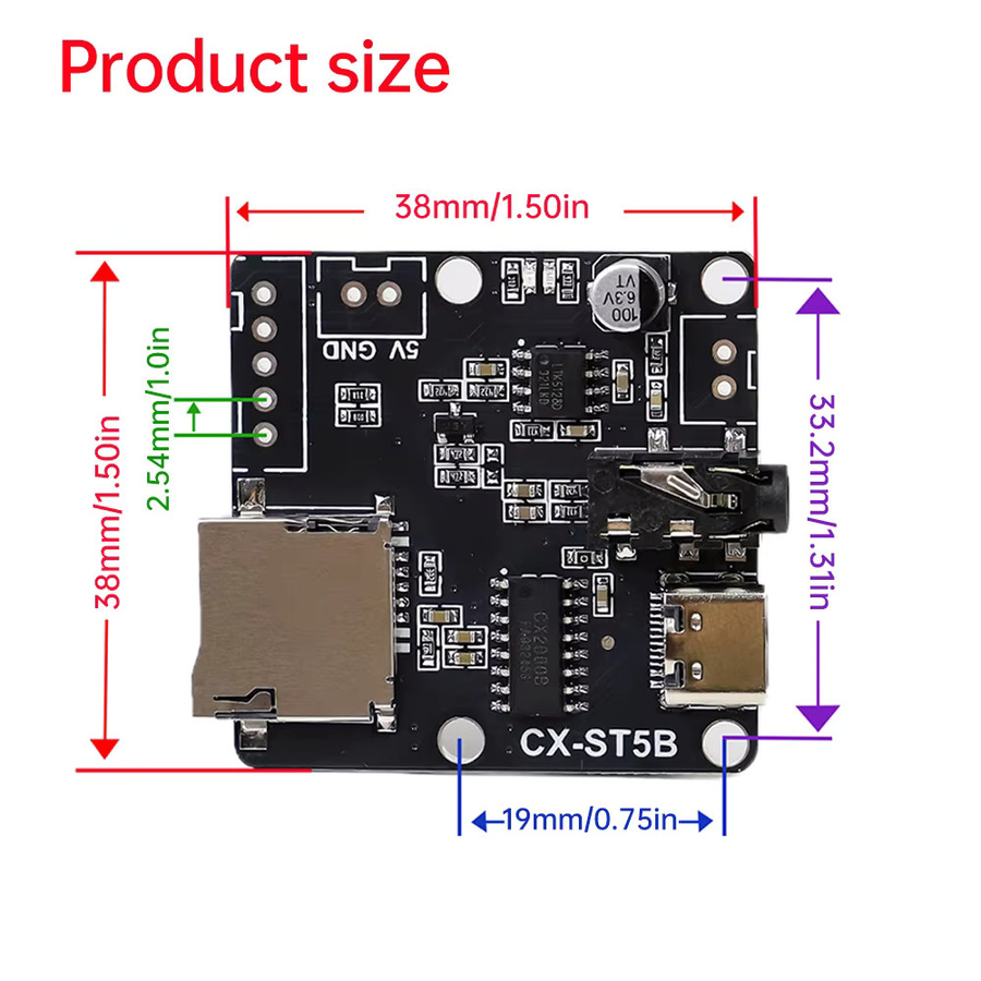 diymore MP3 Sprachchip-Modul ST5B mit USB-C Schnittstelle zur Sprachübertragung via TF-Karte, Schwarz - Bild 3
