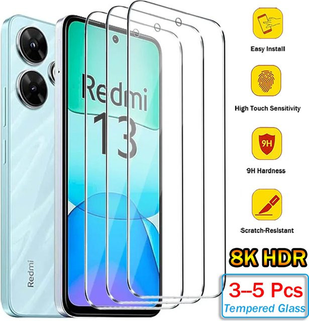 Xiaomi Redmi Note 13 Screen Protector aus gehärtetem Glas, transparent, 3/5 Stück - Bild 1