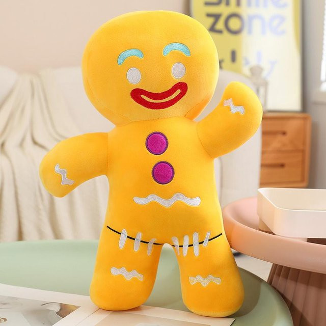 Kawaii Lebkuchenmännchen Plüschtier Anhänger Gelb als Weihnachtsdeko und Spielzeug für Kinder und Erwachsene, Höhe: 18 cm - Bild 1