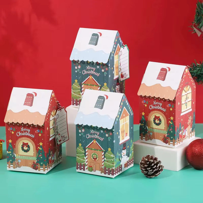 Weihnachtliche Geschenkverpackungen aus Papier in Form von Schneemännern und Lebkuchenhäusern für Süßigkeiten und Leckereien, Mehrfarbig - Bild 3