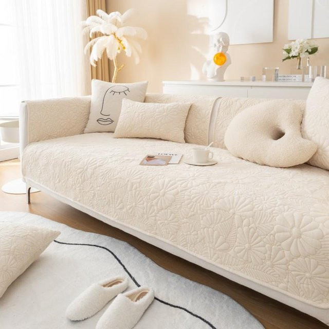 Beiger Jacquard-Sofabezug für Ecksofas, rutschfeste und weiche Couch-Schonmatte aus Polyester, B/T/H: 70 x 70 x 0 cm - Bild 1