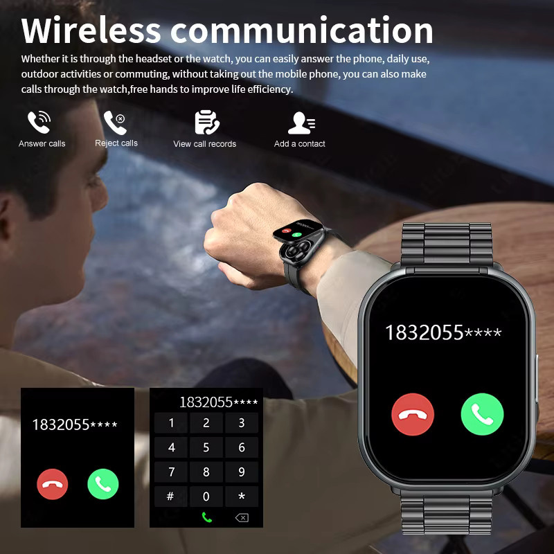 LIGE 2-in-1 Smartwatch und TWS Ohrclip-Kopfhörer in Schwarz mit Herzfrequenz- und Schlaf-Tracking - Bild 3