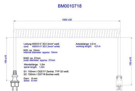 Bachmann Spiralleitung H05VV-F 3G1,5mm² in Weiß, Länge: 1,0 m - Bild 1