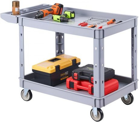 VEVOR Servicewagen Werkstattwagen aus Kunststoff in Grau mit 2 Ebenen, Tragkraft 250 kg, B/T/H: 114 x 61 x 84 cm - Bild 1