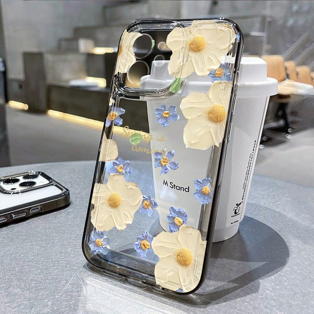 Stoßfeste iPhone Schutzhülle mit Ölgemälde-Blumen-Design in Schwarz für verschiedene Apple iPhone Modelle - Bild 1