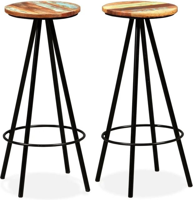 DELUKE Barhocker LUKE 2er Set aus massivem Altholholz und Stahl im Industrie-Look, Mehrfarbig, B/T/H: 30 x 30 x 76 cm - Bild 1