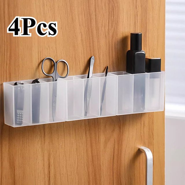Multifunktionale Mini-Aufbewahrungsbox aus Kunststoff mit 3 Gittern in Transparent für Make-up-Pinsel und Lippenstift als Schreibtisch-Organizer - Bild 1