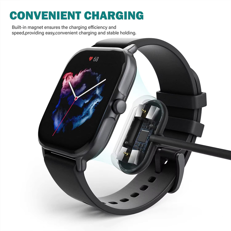 USB Smartwatch-Ladegerät für Amazfit GTR3, GTR3 Pro, GTS3, T-Rex 2, GTR4, GTS4 und T-Rex Ultra in Schwarz - Bild 4