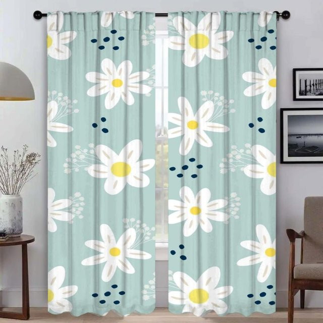 Blumenvorhänge für Schlafzimmer und Wohnräume, 2 Paneele, Blau, B: 50 cm, H: 70 cm - Bild 1