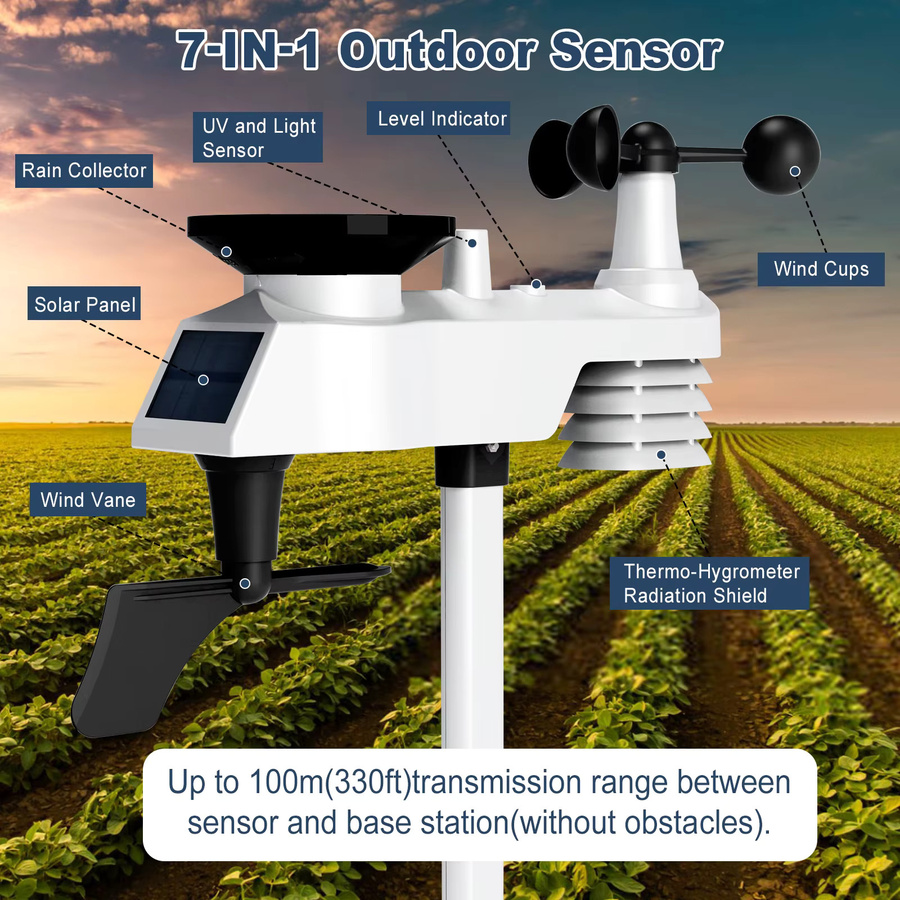 Solarbetriebene WiFi-Wetterstation von Urageuxy als 14-in-1 Wireless-Wettermonitor mit Echtzeit-CO2-Erkennung für Heim und Bauernhof - Bild 5