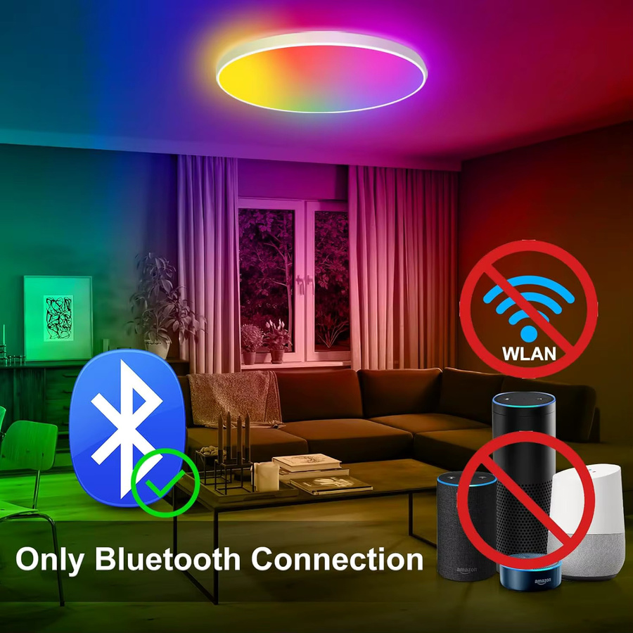 Oeegoo Smart LED-Deckenleuchte mit 24 W, dimmbar, RGB-Farbwechsel, Fernbedienung und App-Steuerung, weiß - Bild 2