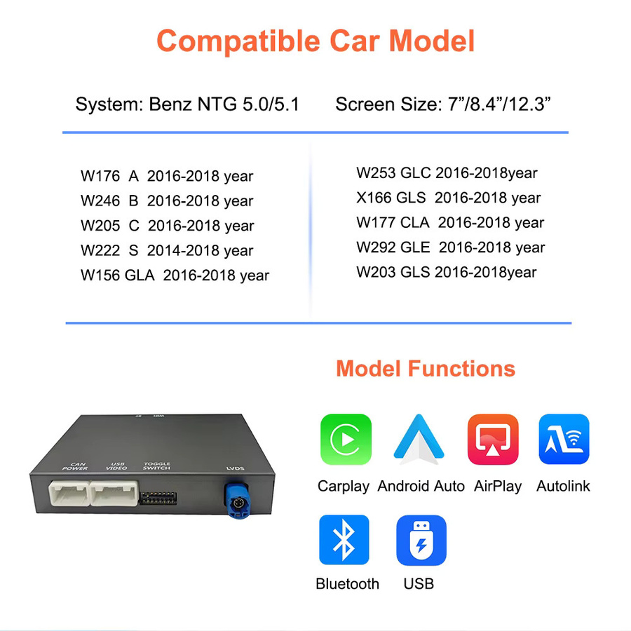 Bonroad Wireless Carplay Decoder Box für Mercedes Benz NTG5.0 C GLC CLA GLA Klasse W205 2015-2018 mit Android Auto und Mirrorlink in Schwarz - Bild 2